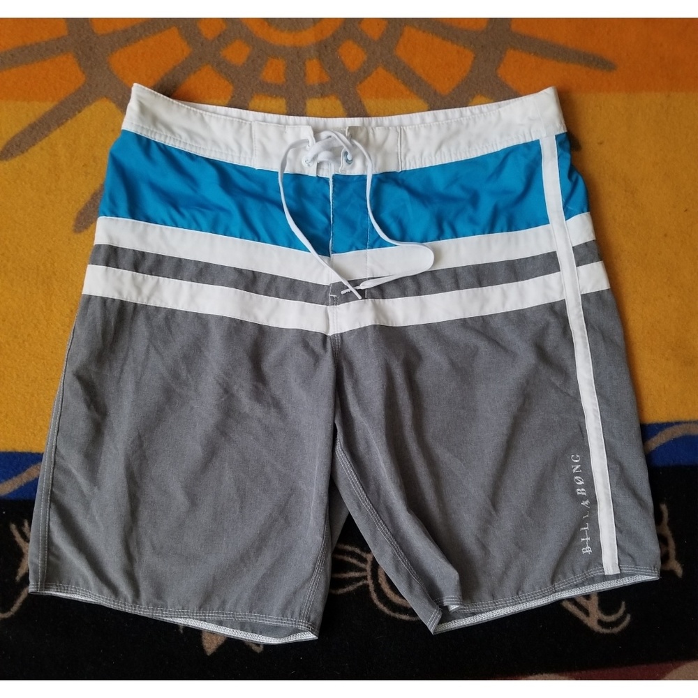 Billabong Blue Gray White Striped Boardshorts